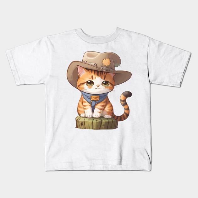 Meowdy Nice Cat With A Cowboy Hats Kids T-Shirt by MoDesigns22 